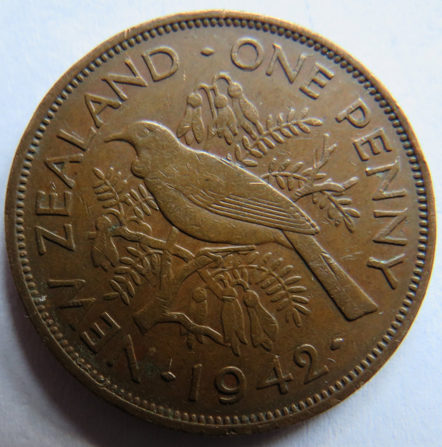1942 King George VI New Zealand One Penny Coin
