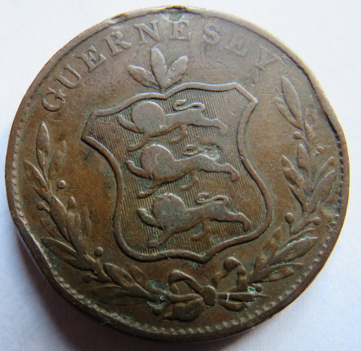 1834 Guernsey 8 Doubles Coin