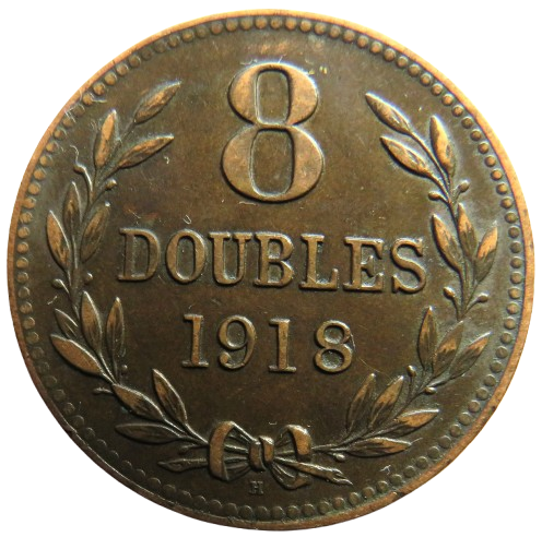 1918-H Guernsey 8 Doubles Coin