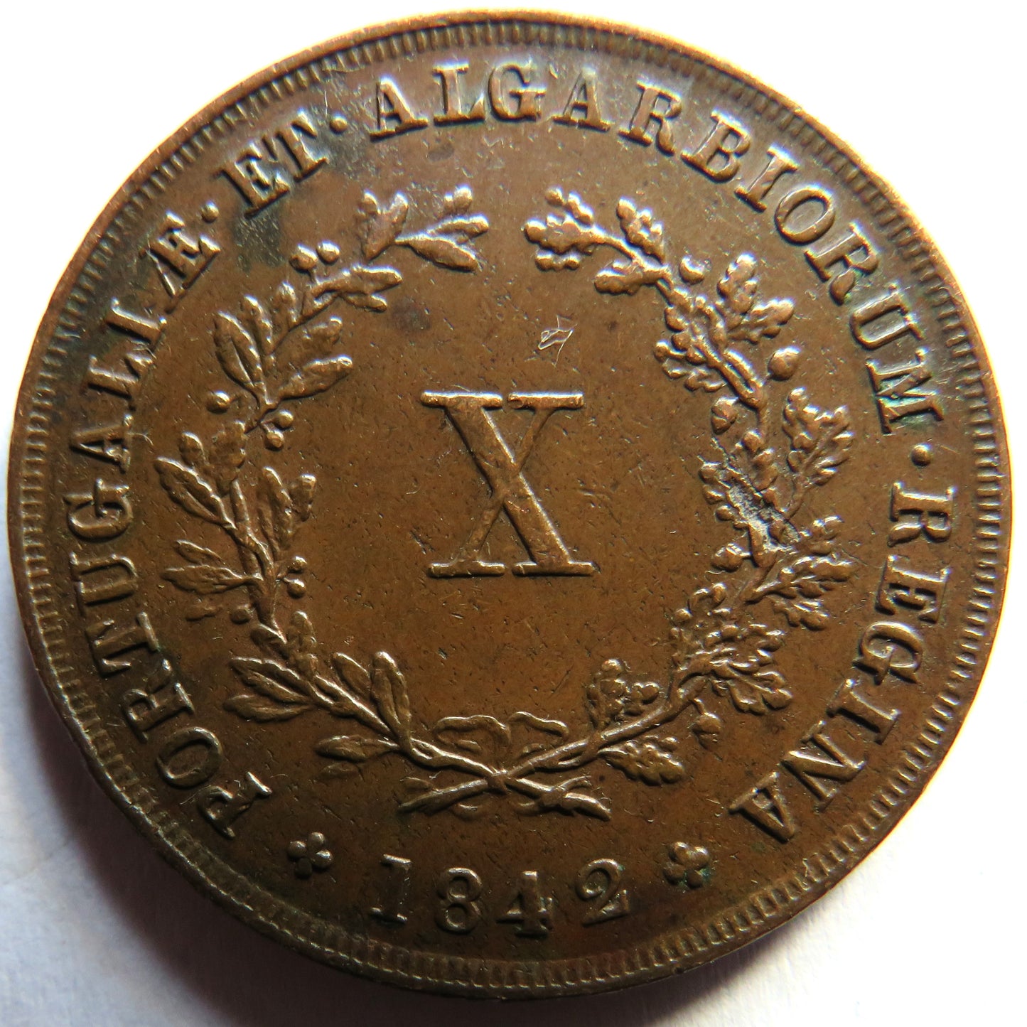 1842 Portugal 10 Reis Coin