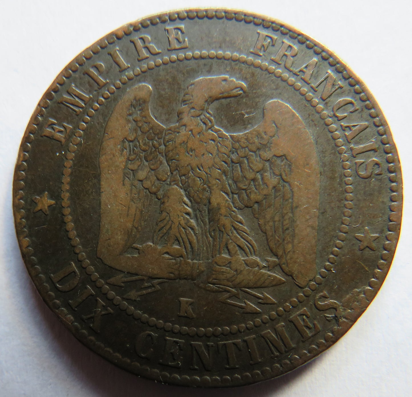 1856-K France Napoleon III 10 Centimes Coin