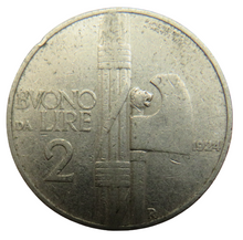 Load image into Gallery viewer, 1924 Italy 2 Lire Coin
