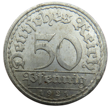 Load image into Gallery viewer, 1921-A Germany Weimar Republic 50 Pfennig Coin
