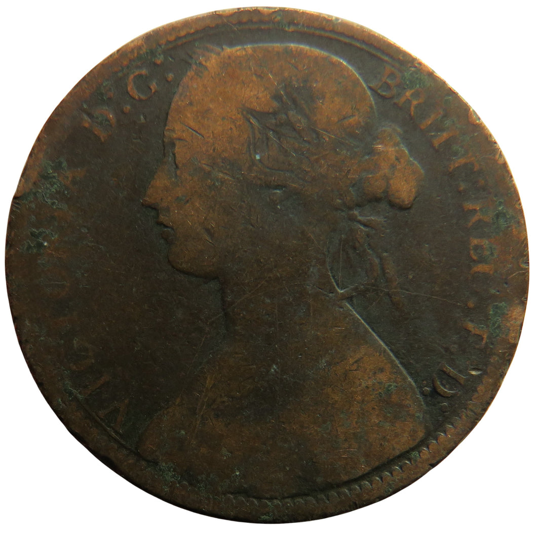 1868 Queen Victoria Bun Head One Penny Coin Great Britain