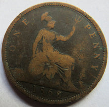 Load image into Gallery viewer, 1868 Queen Victoria Bun Head One Penny Coin Great Britain
