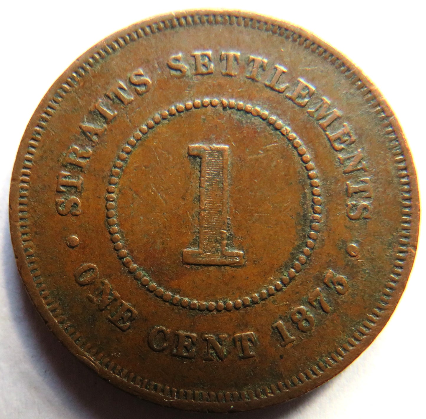 1873 Queen Victoria Straits Settlements One Cent Coin