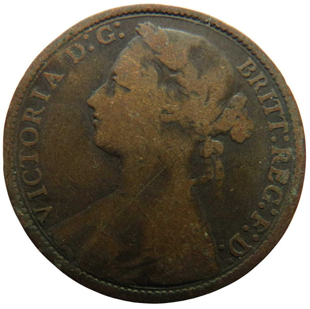 1875 Queen Victoria Bun Head One Penny Coin Great Britain