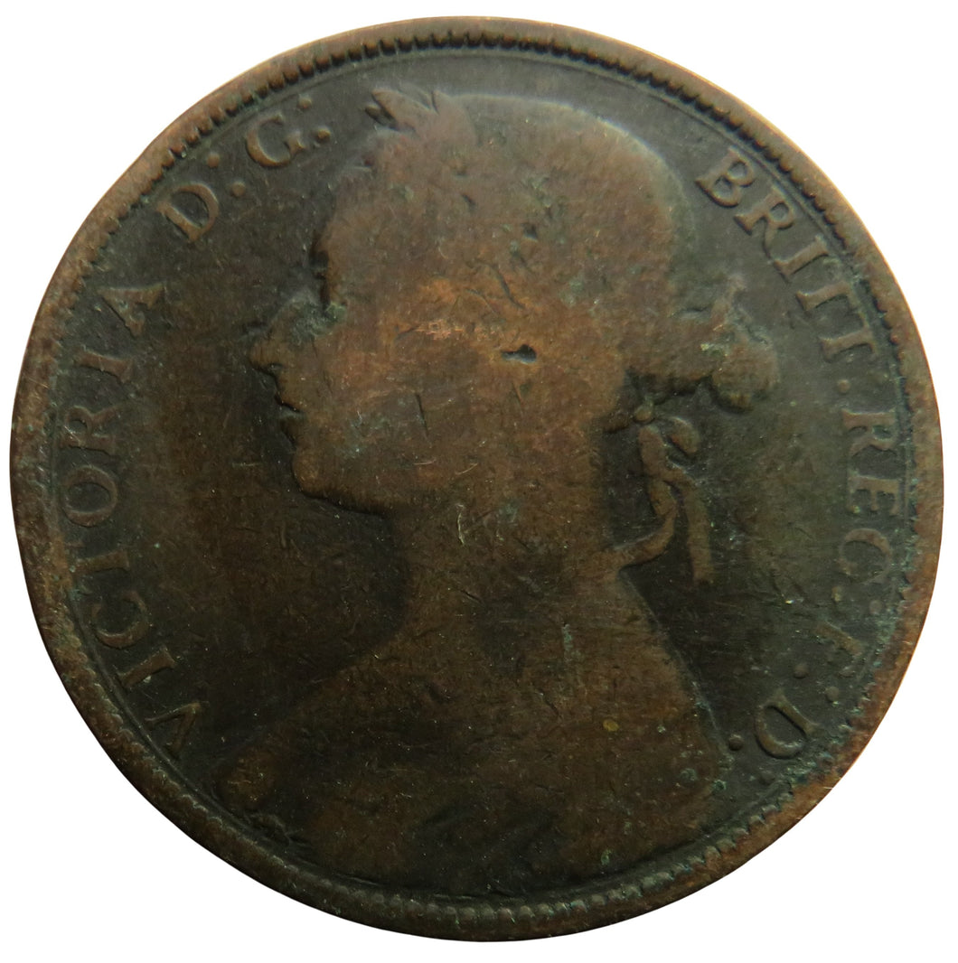 1881-H Queen Victoria Bun Head One Penny Coin Great Britain