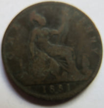 Load image into Gallery viewer, 1881-H Queen Victoria Bun Head One Penny Coin Great Britain
