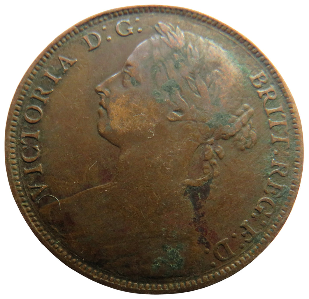 1885 Queen Victoria Bun Head One Penny Coin Great Britain