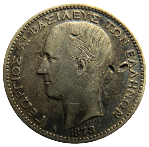 1873 Greece Silver One Drachma Coin