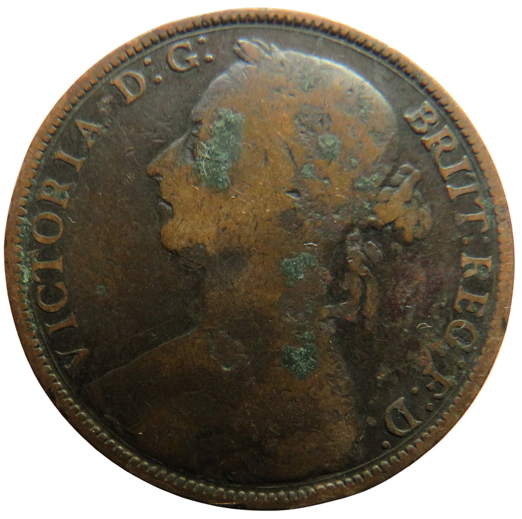 1885 Queen Victoria Bun Head One Penny Coin Great Britain