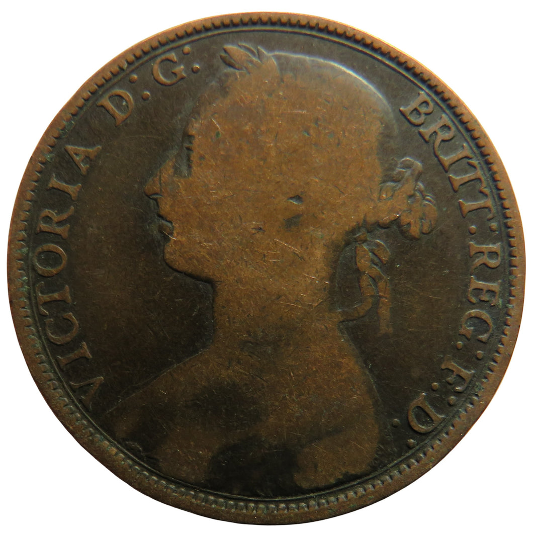 1893 Queen Victoria Bun Head One Penny Coin Great Britain