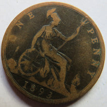 Load image into Gallery viewer, 1893 Queen Victoria Bun Head One Penny Coin Great Britain
