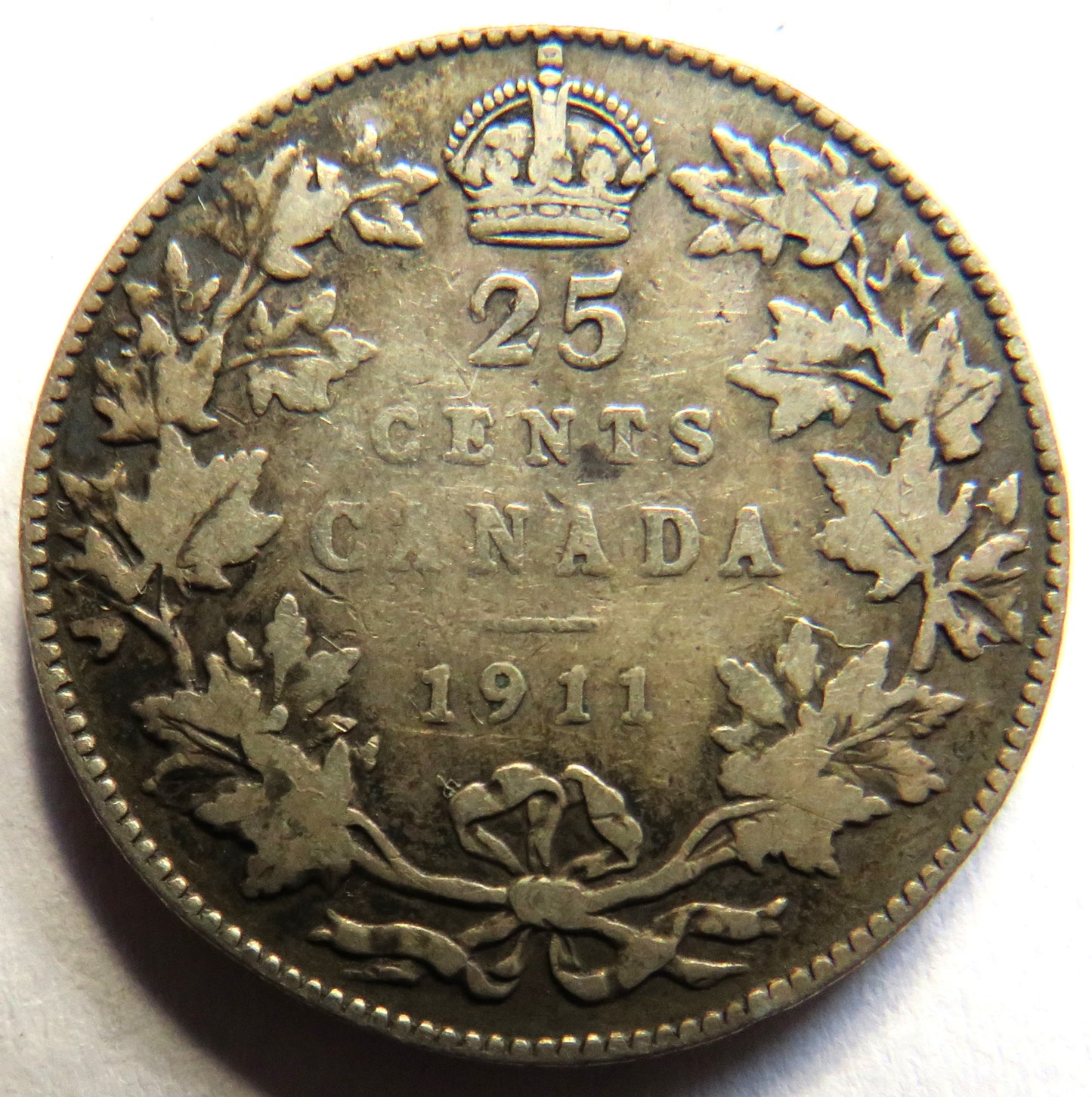 1911 King George V Canada Silver 25 Cent Coin
