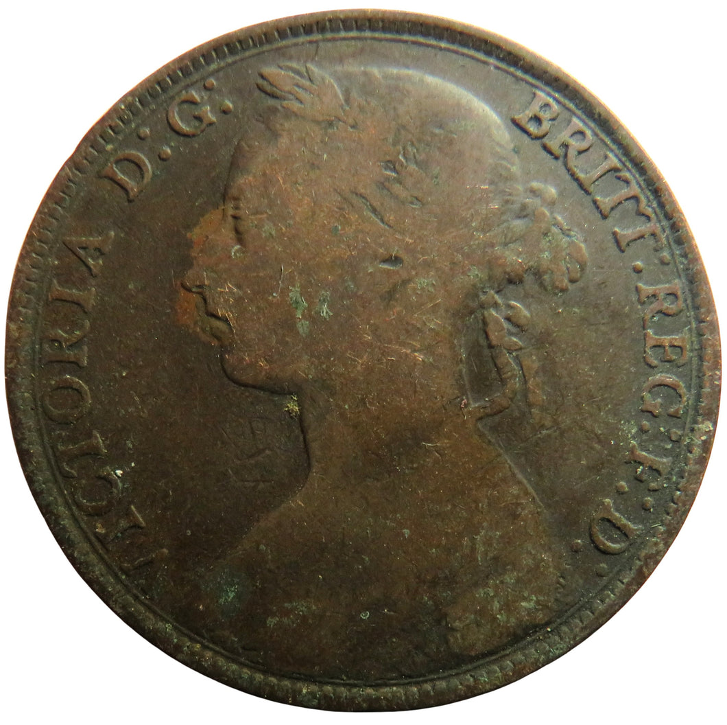 1894 Queen Victoria Bun Head One Penny Coin Great Britain