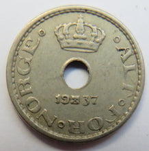 Load image into Gallery viewer, 1937 Norway 10 Ore Coin
