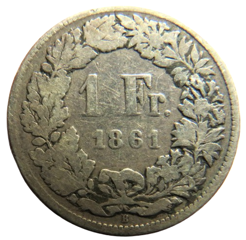 1861 Switzerland Silver 1 Franc Coin