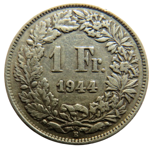1944 Switzerland Silver 1 Franc Coin