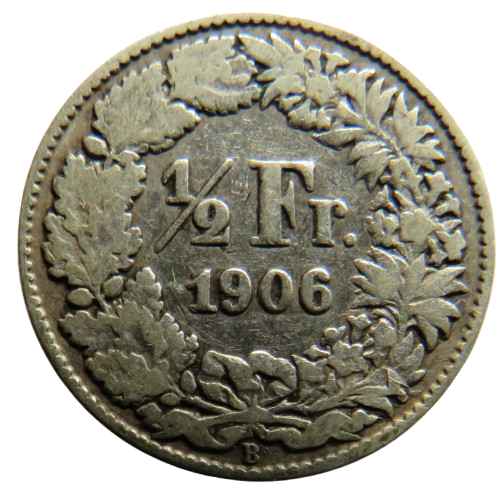 1906 Switzerland Silver 1/2 Franc Coin