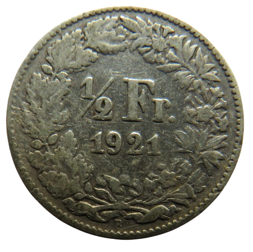 1921 Switzerland Silver 1/2 Franc Coin
