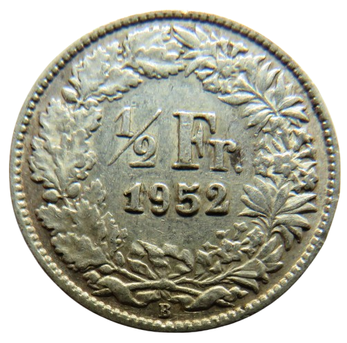 1952 Switzerland Silver 1/2 Franc Coin