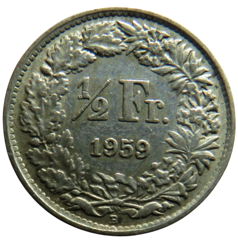1959 Switzerland Silver 1/2 Franc Coin