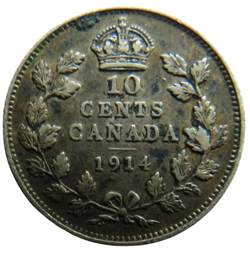 1914 King George V Canada Silver 10 Cents Coin