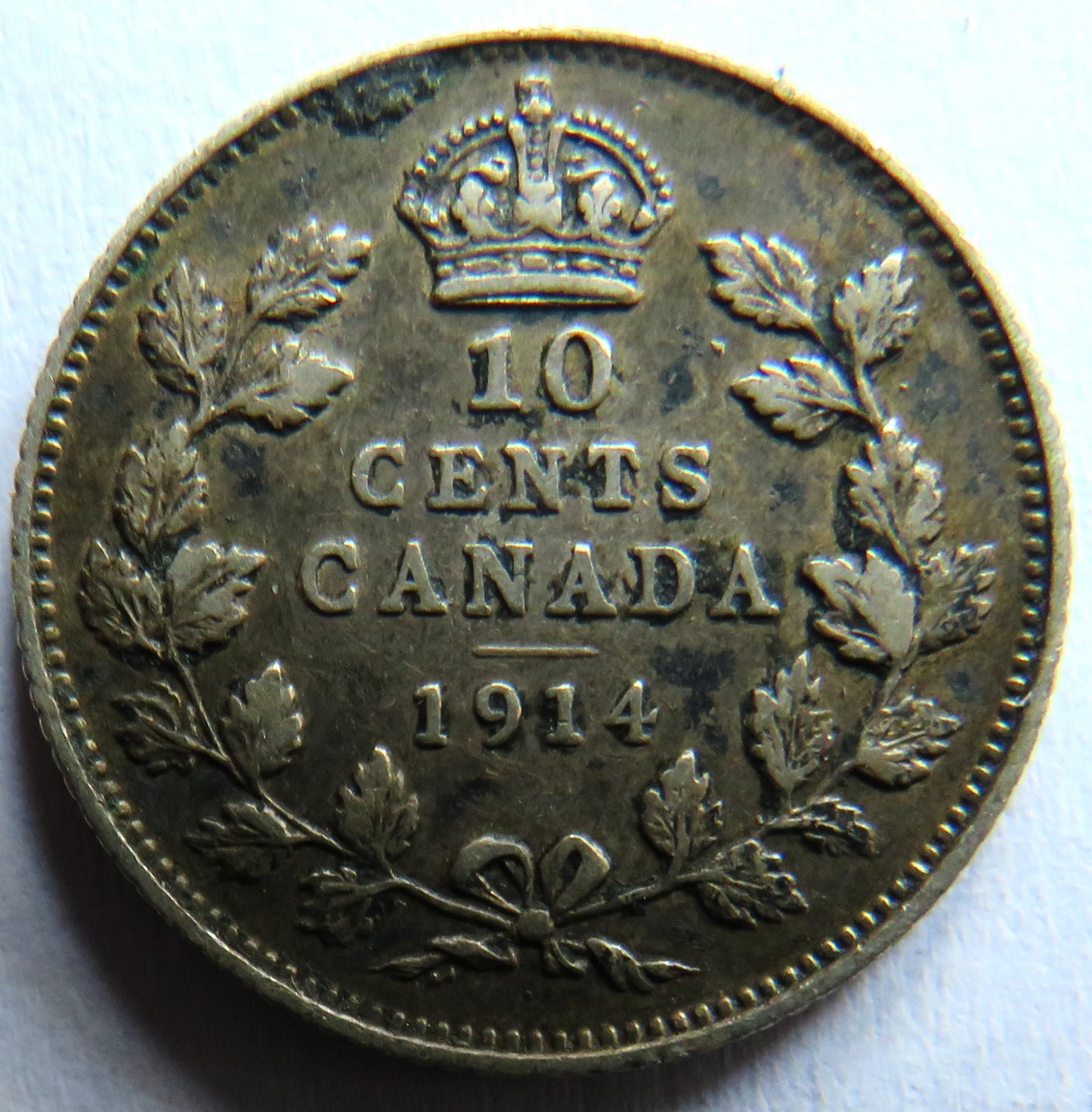 1914 King George V Canada Silver 10 Cents Coin