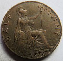 Load image into Gallery viewer, 1920 King George V Halfpenny Coin In Better Grade - Great Britain
