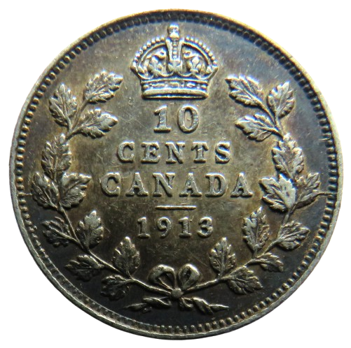 1913 King George V Canada Silver 10 Cents Coin