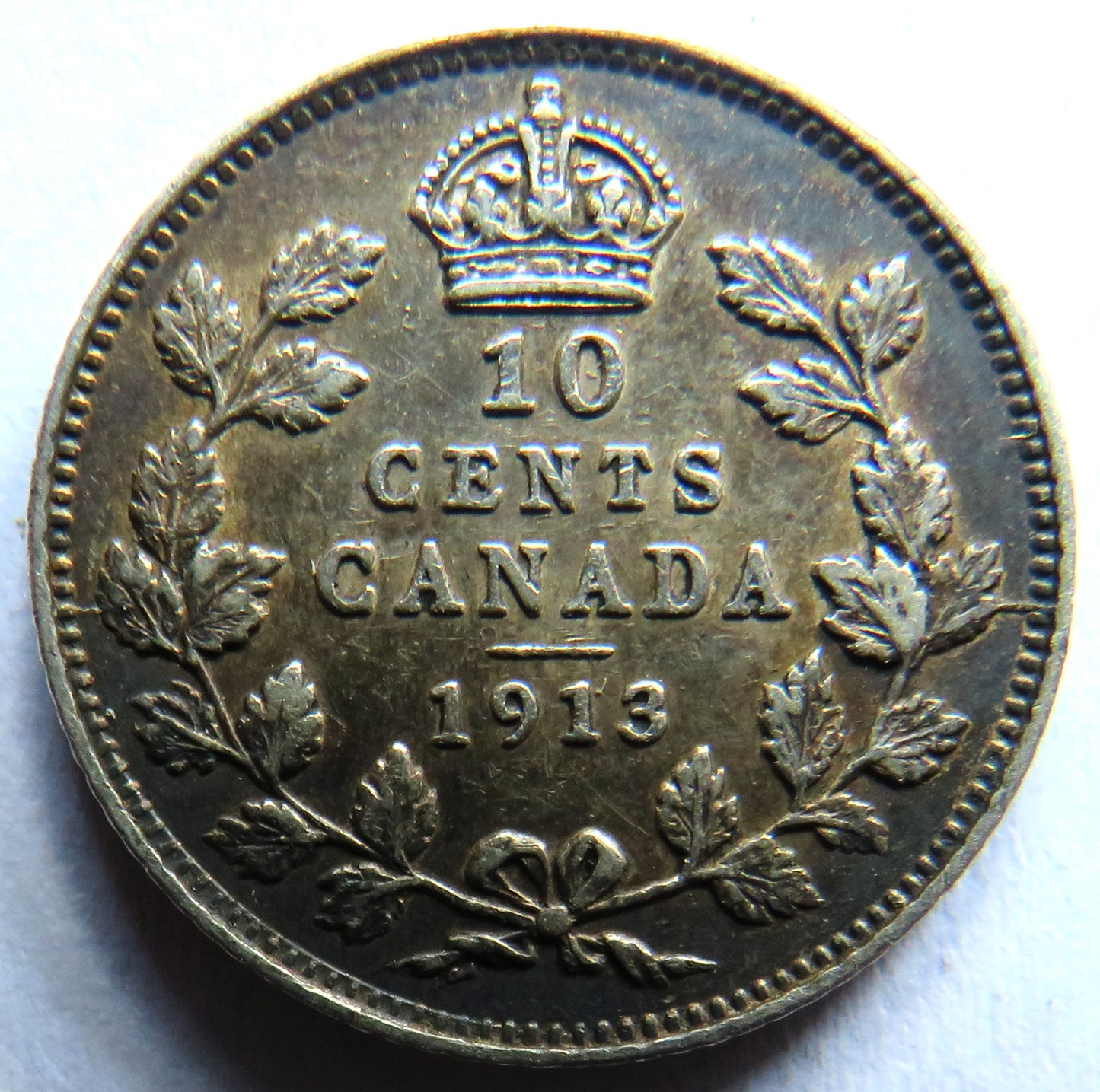 1913 King George V Canada Silver 10 Cents Coin