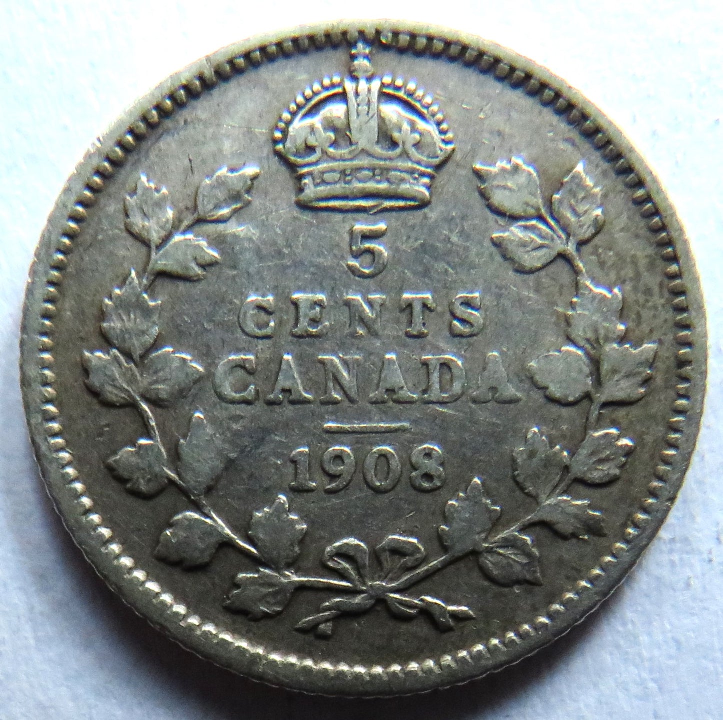 1908 King Edward VII Canada Silver 5 Cents Coin