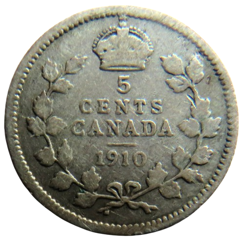 1910 King Edward VII Canada Silver 5 Cents Coin