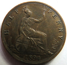 Load image into Gallery viewer, 1894 Queen Victoria Bun Head Halfpenny Coin Better Grade - Great Britain
