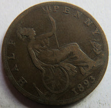 Load image into Gallery viewer, 1893 Queen Victoria Bun Head Halfpenny Coin - Great Britain
