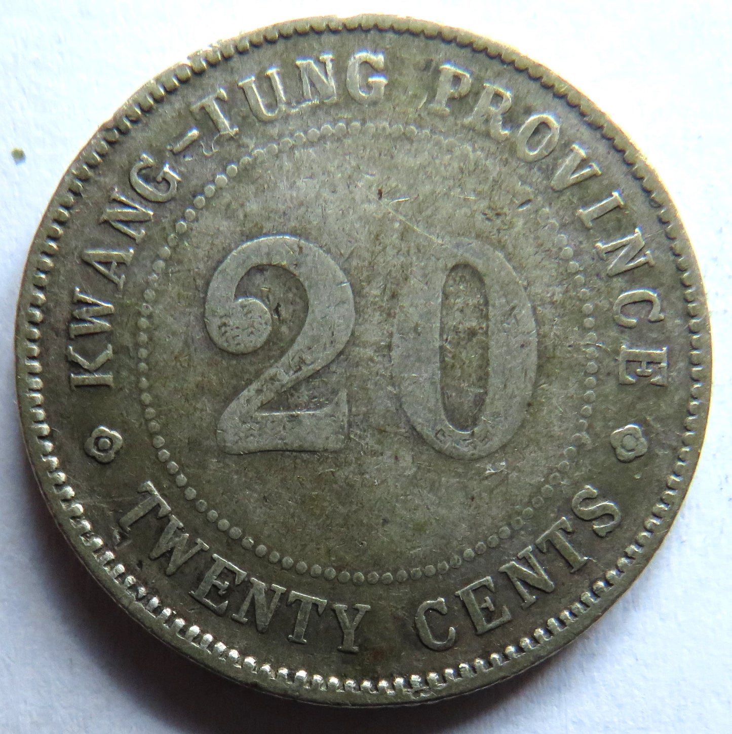 1920 Yr 9 China Kwang-Tung Province 2 Jiao / 20 Cents Coin