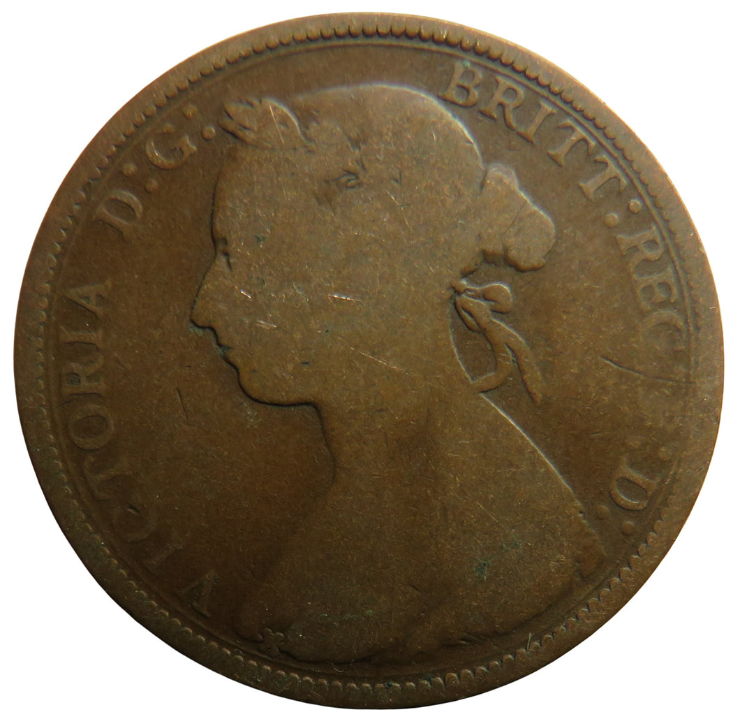 1885 Queen Victoria Bun Head Halfpenny Coin - Great Britain