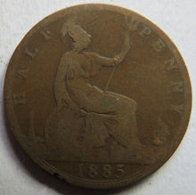 Load image into Gallery viewer, 1885 Queen Victoria Bun Head Halfpenny Coin - Great Britain
