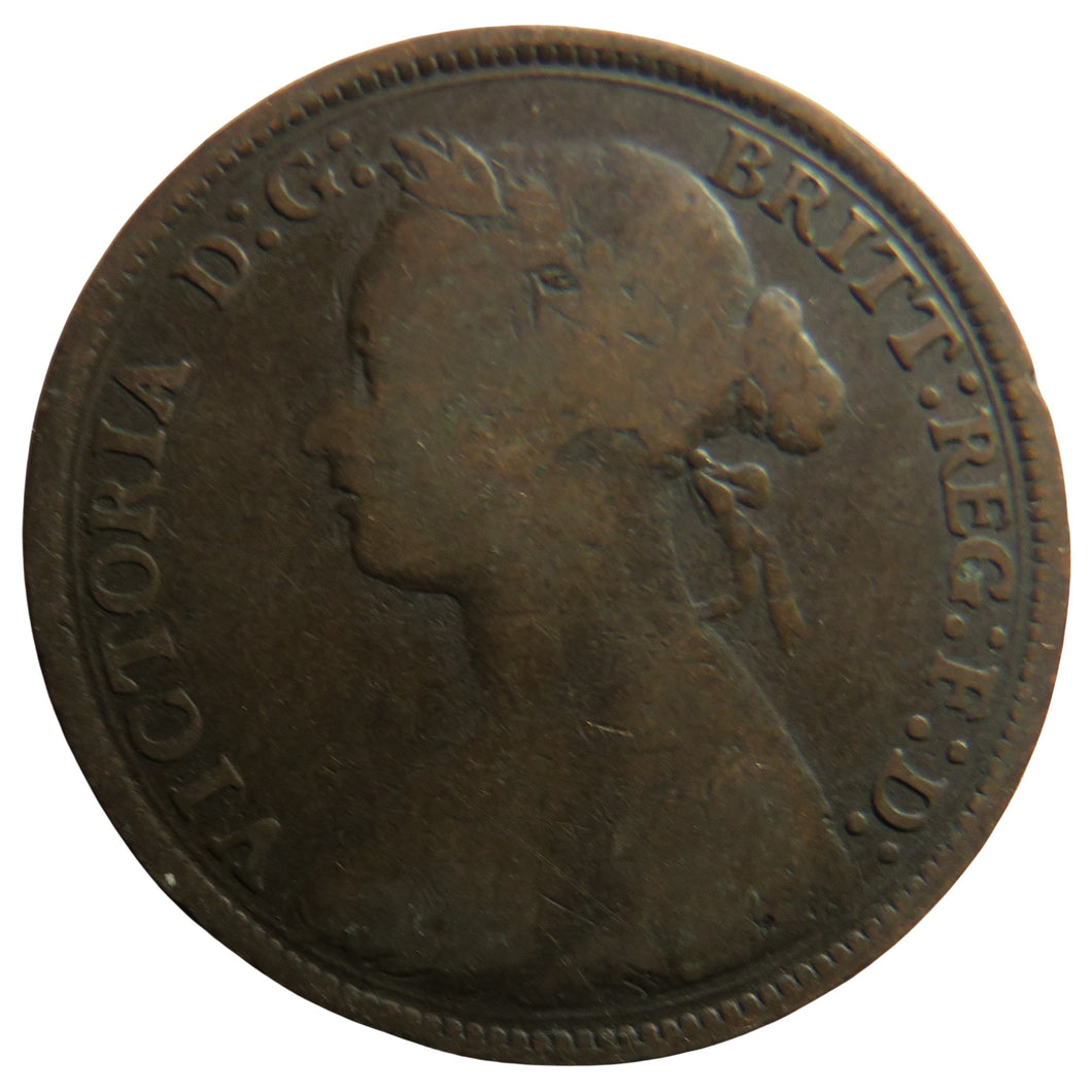 1881 Queen Victoria Bun Head Halfpenny Coin - Great Britain