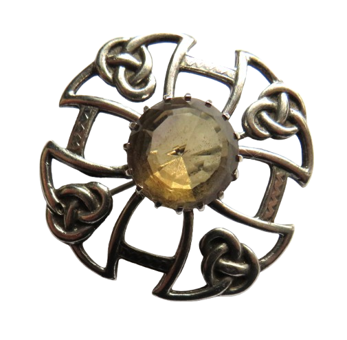 Vintage Scottish Sterling Silver & Citrine Brooch Hallmarked Edinburgh 1959 Thomas Kerr Ebbutt