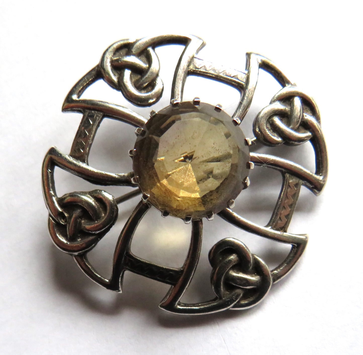 Vintage Scottish Sterling Silver & Citrine Brooch Hallmarked Edinburgh 1959 Thomas Kerr Ebbutt