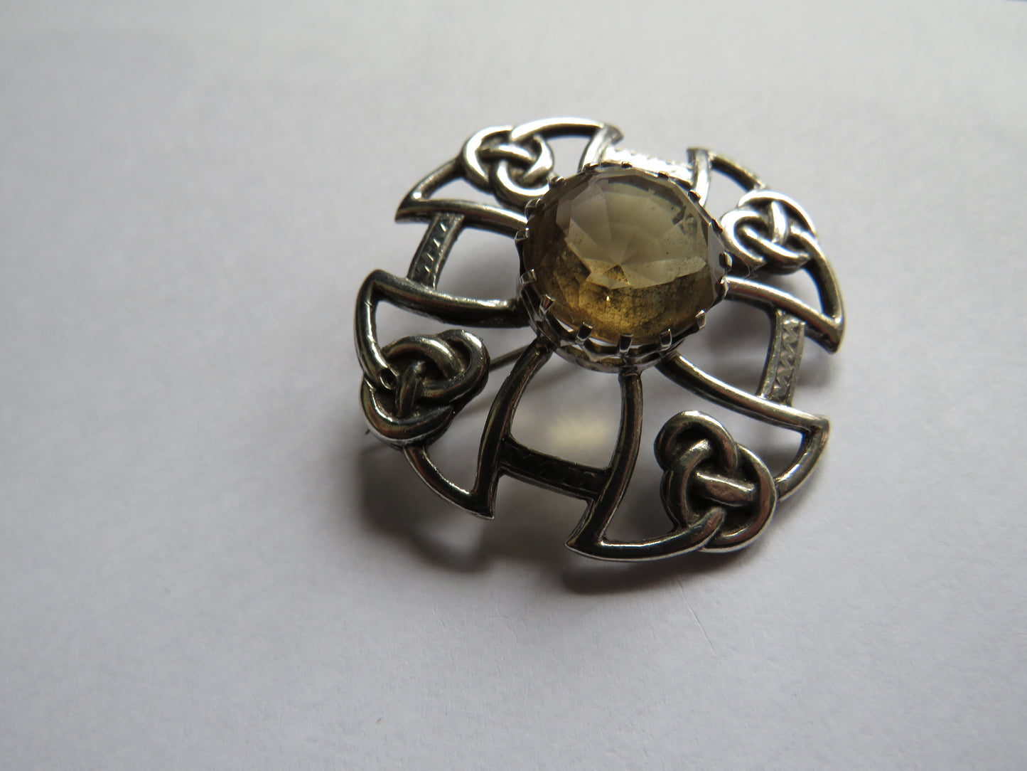 Vintage Scottish Sterling Silver & Citrine Brooch Hallmarked Edinburgh 1959 Thomas Kerr Ebbutt