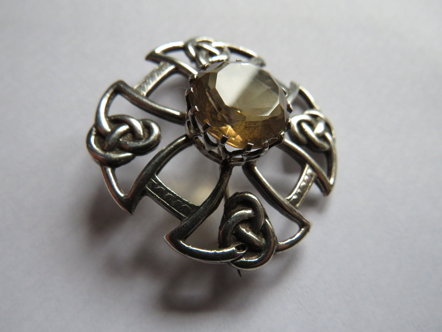 Vintage Scottish Sterling Silver & Citrine Brooch Hallmarked Edinburgh 1959 Thomas Kerr Ebbutt
