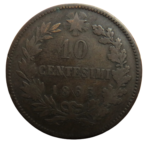 1863 Italy 10 Centesimi Coin