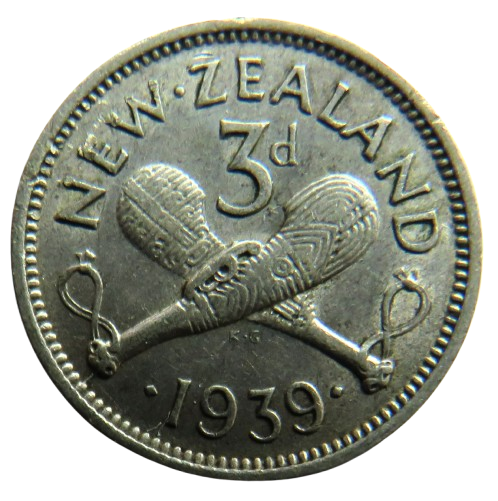 1939 King George VI New Zealand Silver Threepence Coin
