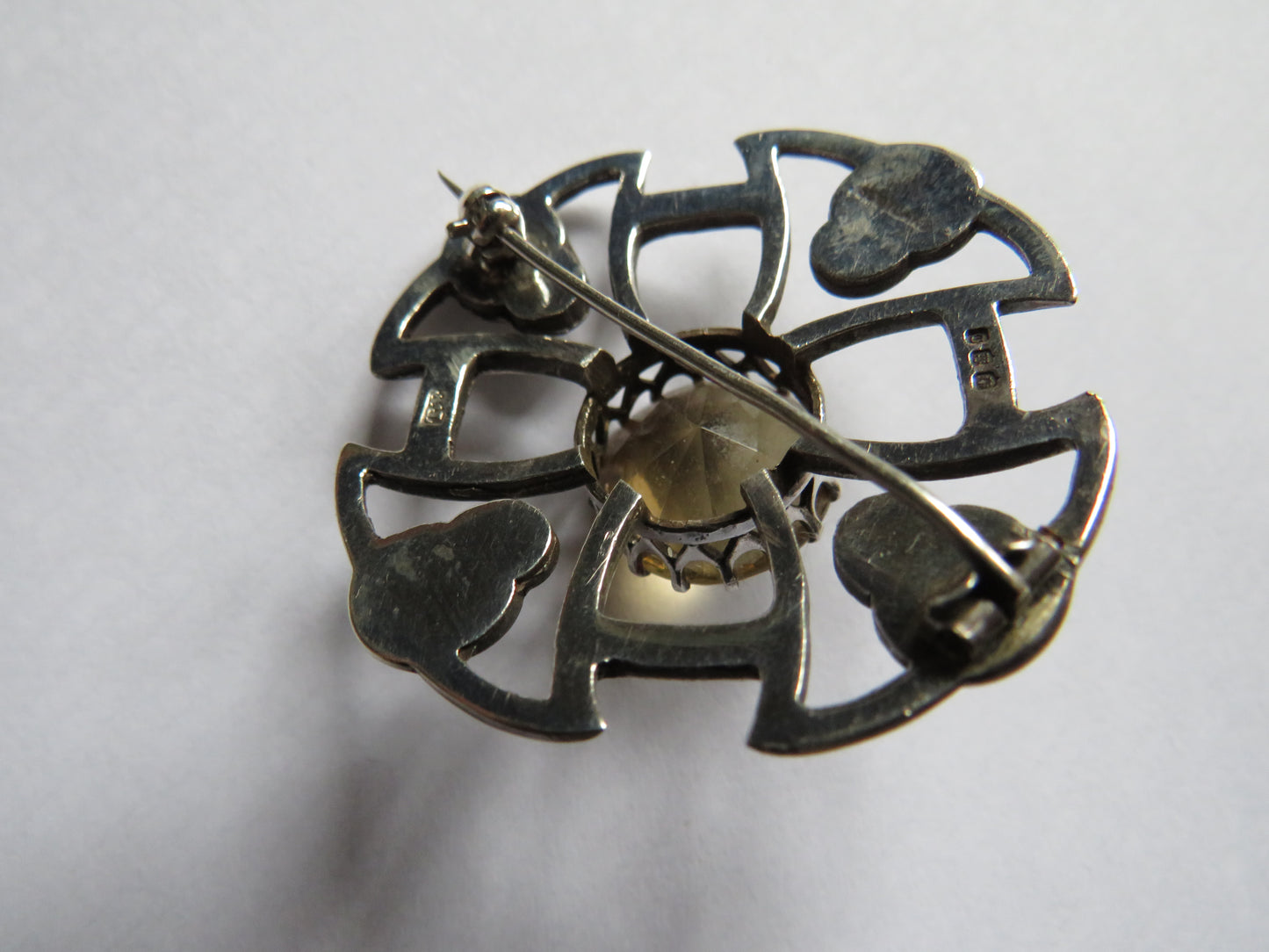 Vintage Scottish Sterling Silver & Citrine Brooch Hallmarked Edinburgh 1959 Thomas Kerr Ebbutt