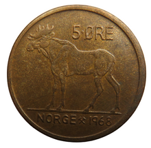 Load image into Gallery viewer, 1968 Norway 5 Ore Coin
