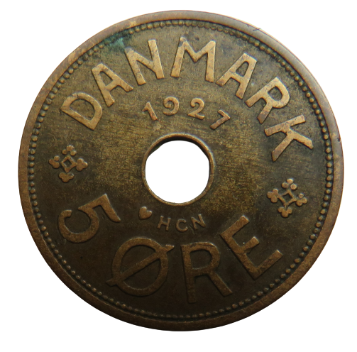 1927 Denmark 5 Ore Coin