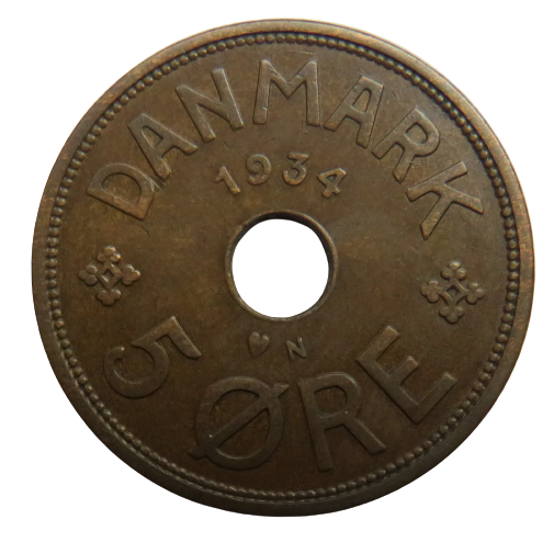 1934 Denmark 5 Ore Coin